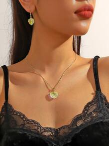 2 件套时尚简约心形水晶项链和耳环首饰套装，适合日常佩戴 - 白AB色 - 查看 1