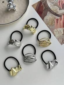 Dây buộc tóc bằng hợp kim co giãn hình học cổ điển, dây buộc tóc bằng kim loại thông thường, phụ kiện cho mọi mùa, dây buộc tóc đuôi ngựa - Nhiều màu - Xem 10