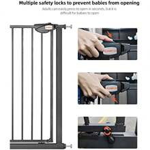 UBRAVOO Baby Gate For Doors And Stairs, Height 100 Cm, Pet Gate, Automatic Closure, Triple Locking - Black 105-114CM - View 1