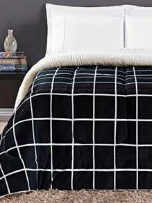 Austin King\Queen\Double\Single Double-Sided Duvet Cover Sheepskin Print Sherpa With Plush - 黑色 - 查看 3