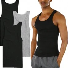 ToBeInStyle Men's Multi-Pack Of Slim Fit Shallow Scoop Neck Sleeveless A-Shirts - 3 Pack: 2 Black 1 Grey - View 1
