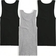 ToBeInStyle Men's Multi-Pack Of Slim Fit Shallow Scoop Neck Sleeveless A-Shirts - 3 Pack: 2 Black 1 Grey - View 3