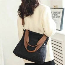 JLCH حقيبة كتف للنساء، حقيبة حمل، حقيبة قماش سعة كبيرة، مناسبة للذهاب للعمل، متينة وعملية بتصميم كلاسيكي بسيط وعصري، متعددة الاستخدامات، حقيبة يد بسحاب، حقيبة قماش (حقيبة حمل، حقيبة كتف، حقيبة عبر الجسم، حقيبة نسائية، حقيبة سعة كبيرة) - الأسود - مشاهدة 6