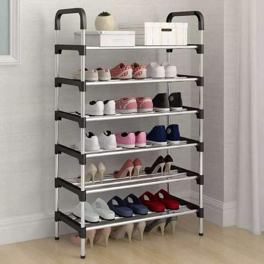 6Floor Simple Shoe Rack Multi-Layer Dustproof Household Door Shoe Cabinet Storage Space-Saving Assembly Small Shoe Rack - Black - View 1