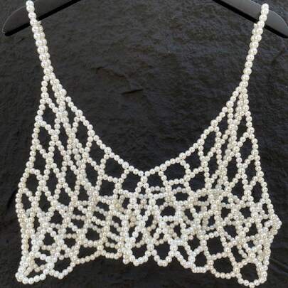 DEKUNER 1pc New Korean Style Minimalist Faux Pearl Body Chain, Cute Beaded Necklace, Suitable To Pair With Blazer Or Sweater