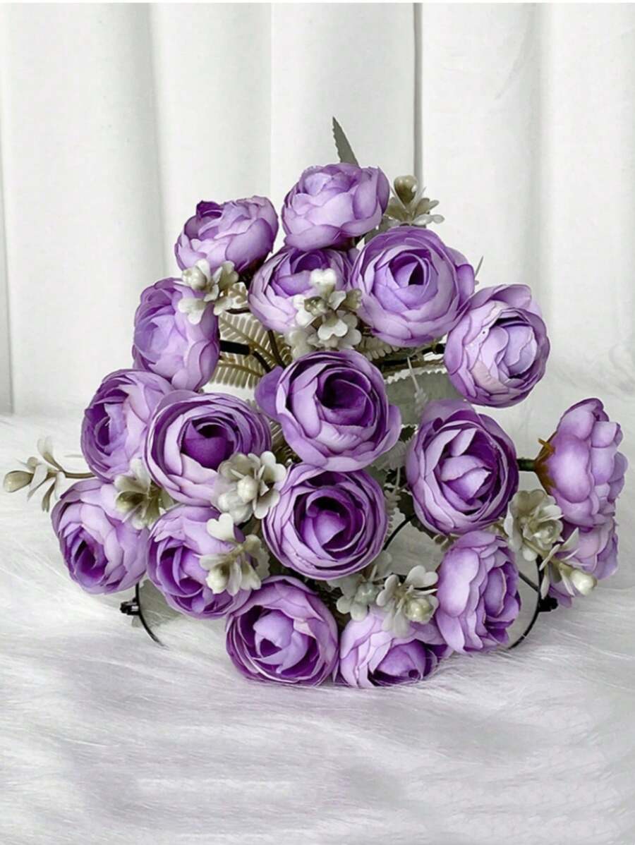 18 Heads Ranunculus Artificial Flower, 11.81in Long Faux Silk Mini