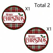 1pc/2pcs Autumn Christmas Happy Plaid Wooden Sign, 7.87X7.87inch Wreath Wooden Board, 2D Flat Printing Round Wooden Board, Christmas Atmosphere Decor, Suitable For Home, Fireplace, Doorway, Wall, Christmas Decoration, Christmas Wreath Wooden Board Home Decor Christmas Decorations Room Decor