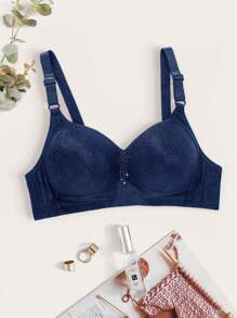 Women Wireless Floral Padded Push Up Seamless Lingerie Bra With Side Support - Blue - View 6