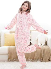 Tween Girl Pink Leopard Print Cat Ear Jumpsuit - Multicolor - View 6
