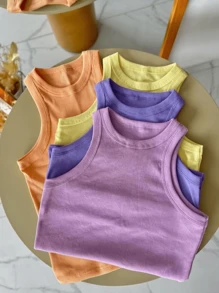 Basic Ribbed Tank Top - Màu xanh nhạt - Xem 2