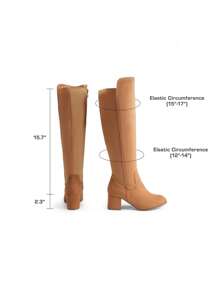 Women's Knee High Stretchy Fashion Boots Round Toe Chunky Heel Fashionable Classic Boots - Brown - View 5