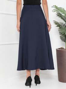 Women's Tailored Long Skirt Follows Evangelical Fashion 0072 - 藏蓝色 - 查看 3