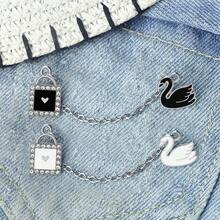 1 chiếc khóa tình yêu pha lê thiên nga đen trắng có dây xích tráng men trâm cài áo cặp đôi hoạt hình thanh lịch huy hiệu ba lô dễ thương trâm cài ve áo trang sức quà tặng - Nhiều màu - Xem 1