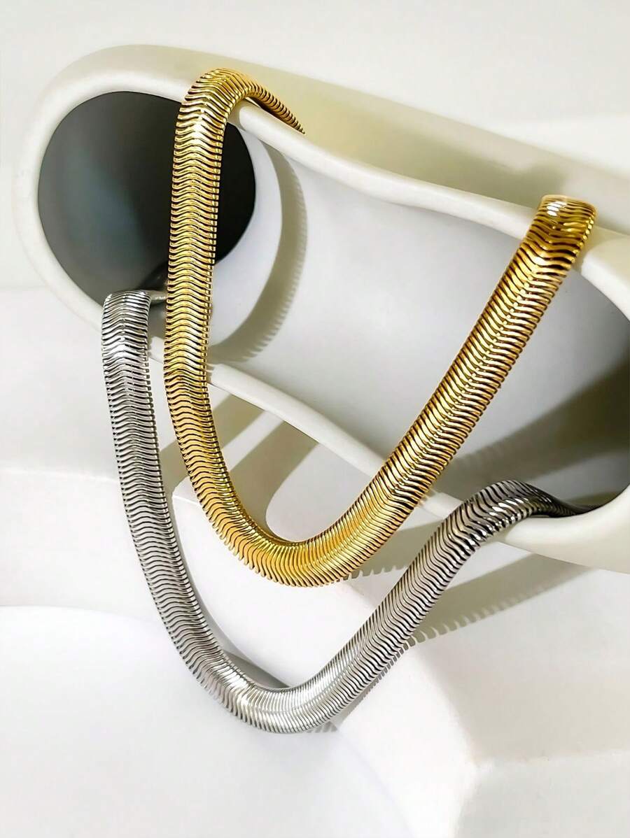 [项链+手链]经典简约设计 5 毫米不锈钢项链和手链金色银色可选链条颈链适合女性日常佩戴 - Jewelry - 查看 1