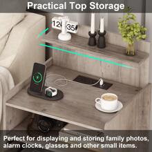 LED Nightstand With Charging Station, Night Stand With 2 Drawers And Open Storage, Bedside Table With LED Lights, Modern End Table With USB Ports Outlets - 灰色 - 查看 4