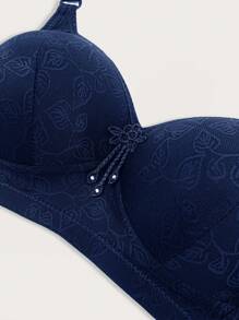 Women Wireless Floral Padded Push Up Seamless Lingerie Bra With Side Support - Blue - View 8