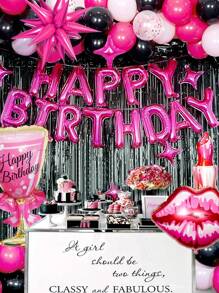 85 件/套粉色和黑色生日派对装饰套装，带花环的亮粉色生日装饰，黑色流苏窗帘，口红唇酒杯气球，适合 20 岁、30 岁、40 岁、50 岁、60 岁，女性生日派对用品，亮粉色主题生日派对装饰，圣诞节 - 彩色 - 查看 4