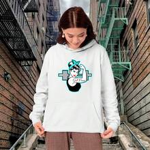 Women's Printed Cotton Kangaroo Sweatshirt For Training - trắng - Xem 1