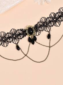 1 pièce Chaîne de bras gothique vintage en dentelle, bracelet multicouche à pompons en forme de larme, convient pour le port quotidien des femmes, les robes de bal de danse