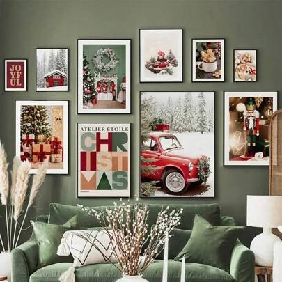 1pc Red Car Cookies Christmas Gift Abstract Character Wall Art Oil Painting Living Room Decoration Poster Canvas Painting Frameless Home Decor Christmas Decorations