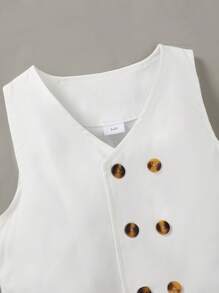 Young Boy Formal Suits Set - Long Sleeve Shirt And Waistcoat Jacket And Detachable Suspender Pants, Stylish School/Party/Wedding Outfit - White - View 8