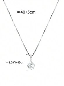 925 Sterling Silver Single Diamond Necklace For Women, Dainty Box Chain, Minimalist Sparkly Pendant Clavicle Chain, Gift