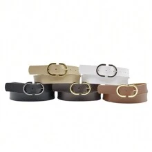 Kit 2 Women's Belt 2D Double Inverted Round Buckle Current Fashion Winter Summer 96040K2 - 黑色和米色 - 查看 8