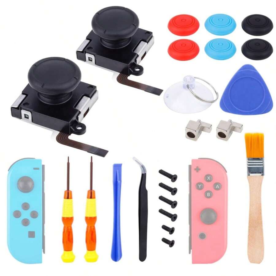 Joycon Joystick Replacement Repair Kit 2 Packs For Fix Drift Switch Joy-Con Controller & Switch Lite Joystick Parts Replacement Left/Right Analog Thumb Stick, Metal Latch - Multicolor - View 1