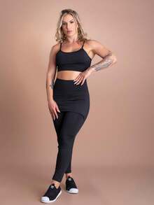Women's Set Leggings, High Waist Butt Covering Skirt And Cropped Top With Straps, Workout Fashion F7 NEW STYLE - 黑色 - 查看 1
