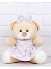 26 Cm Teddy Bear Plush Dress With Lace - Ideal For Niches And Decorations - 乾枯玫瑰色 - 查看 2