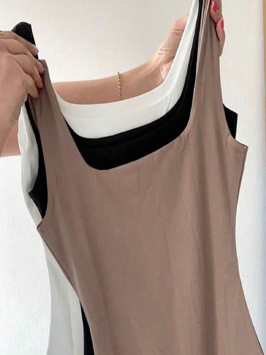 Kit 3 Body Bori Women's Tank Top Thick Strap Basic Casual Blogger Suplex Various Colors - Hitam / Putih / Telanjang - View 1