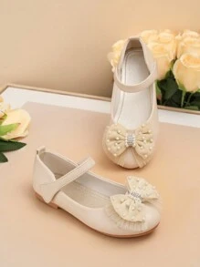 1 Pair Girls' Fashion Elegant Bow High Heels, Lightweight Anti-Slip Soft Sole Dress Shoes, Suitable For Performance Party In Spring/Autumn