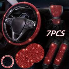 7 Pack Crystal Rhinestone Rhinestone Car Accessories, Bling Car Accessories For Women, Bling Steering Wheel Cover, Bling Car Seat Belt Cover, Gear Shift Cover, Car Bling Ring, Cup Holder Coasters,Car Accessories Women - one-size - View 15