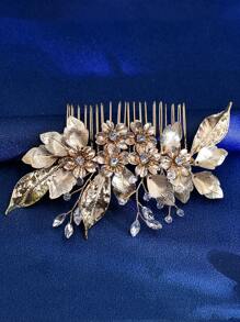 1pc Rhinestone Flower Hair Comb, Fashionable Headpiece For Bride, Bridesmaid, Suitable For Wedding, Prom, Party, Photography, Casual, Valentine's Day - Red - View 4