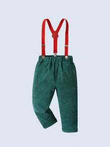 2 件套年轻男孩绅士服装 - 红色格子长袖领衬衫和背带裤，时尚又有型，适合节日、圣诞节、派对 - 綠色 - 查看 9