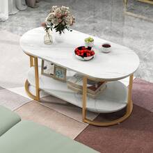 Modern Faux Marble Coffee Table 2-Tier Rectangular Chic Cocktail Accent Table With Gold Finished Metal Frame For Living Room, Bedroom - Gold - View 2