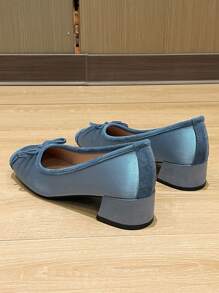 Giày cao gót mũi vuông cho nữ, giày bệt xỏ nơ đa năng, giày lười thời trang One Touch, giày cao gót màu ngọc lam, size lớn - Nước đá - Xem 5