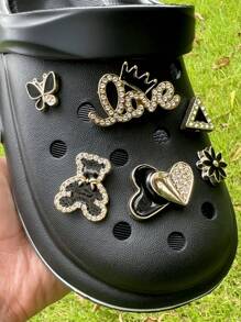 12pcs Removable Fully Rhinestoned Bear Charms Suitable For Shoes, Beach Sandals