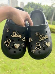 12pcs Removable Fully Rhinestoned Bear Charms Suitable For Shoes, Beach Sandals