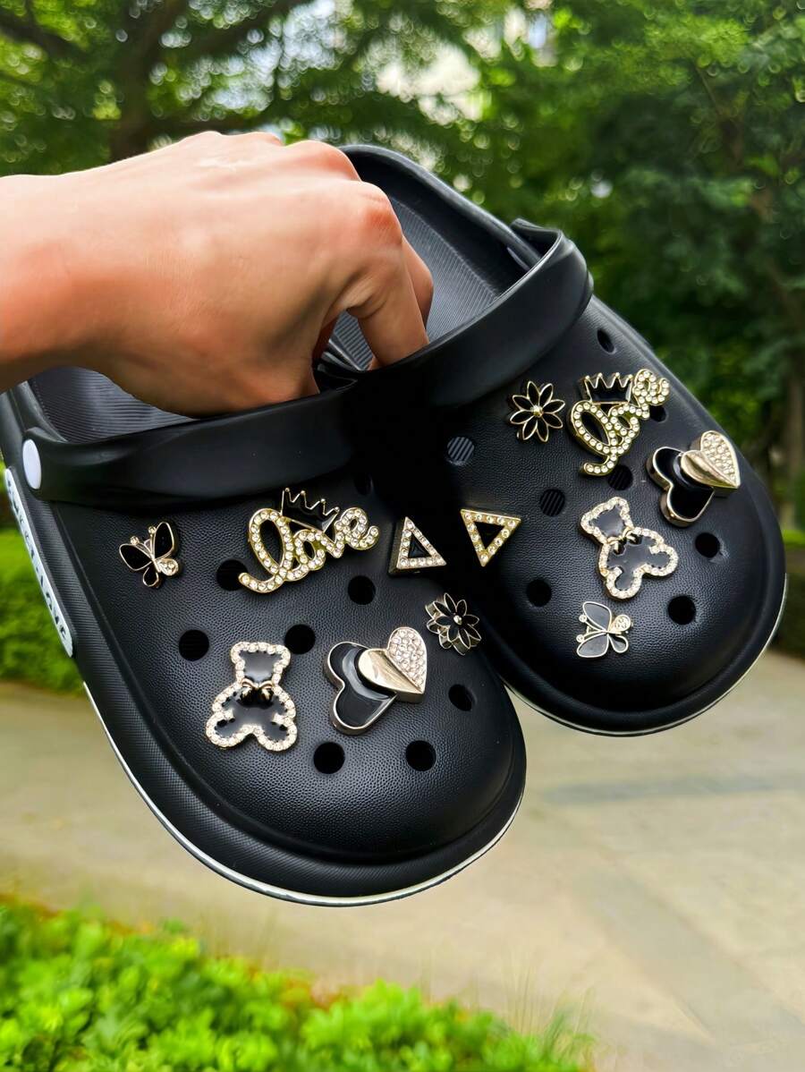 12pcs Removable Fully Rhinestoned Bear Charms Suitable For Shoes, Beach Sandals