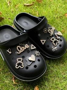 12pcs Removable Fully Rhinestoned Bear Charms Suitable For Shoes, Beach Sandals