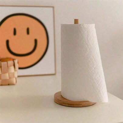 1pc Wooden Paper Towel Holder, Freestanding Paper Roll Dispenser For Kitchen & Bathroom, Wood Paper Towel Stand (May Have Slight Color Variation Due To Lighting)