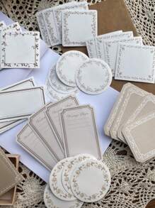 30pcs/Box Super White Kraft Paper Embossed Plant Border Textured Memo Pad, Aesthetic Stationery Note Taking Paper Back To School - Multicolor - View 12