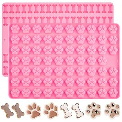 1pc Mini Silicone Mold Set, Includes Dog Bone Shaped Mold And Paw Print Shaped Mold, For Making Chocolate, Gummies, Candies, Cookies, Jelly, And Dog Training Treats
