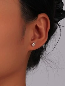 1 对 925 纯银锆石镶嵌郁金香花耳钉，优雅时尚小巧设计，适合日常、约会、派对佩戴 - 銀色 - 查看 4