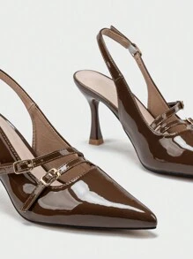 Herbst/Winter 2025 Damen Spitze Zehen High Heel Pumps mit mehreren Riemen und Schnallenverschluss, elegant - Mokka-Braun - Übersicht 5
