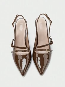 Herbst/Winter 2025 Damen Spitze Zehen High Heel Pumps mit mehreren Riemen und Schnallenverschluss, elegant - Mokka-Braun - Übersicht 4