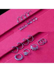 21PCS 20G StainlessSteel Nose Rings Hoop For Women Paved CZ Flower Nose Piercing Jewelry L Shaped Nose Ring Stud Set Valentines,Mom,Mother,Mother's Day,Gift