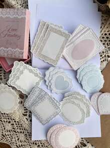 30 piezas/paquete Notas de papel kraft blanco vintage extra con relieve, encaje y floral, papelería para diario, scrapbooking
