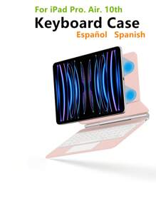 Funda con teclado en español compatible con iPad Pro de 11 pulgadas 3ª y 2ª generación, iPad Pro de 12.9 pulgadas 6ª generación 2018-2022, iPad Air 5ª y 4ª generación de 10.9 pulgadas, iPad de 10ª generación. Cubierta inteligente magnética, teclado mágico inalámbrico con trackpad y retroiluminación, color rosa - Rosa-Español - Ver 2